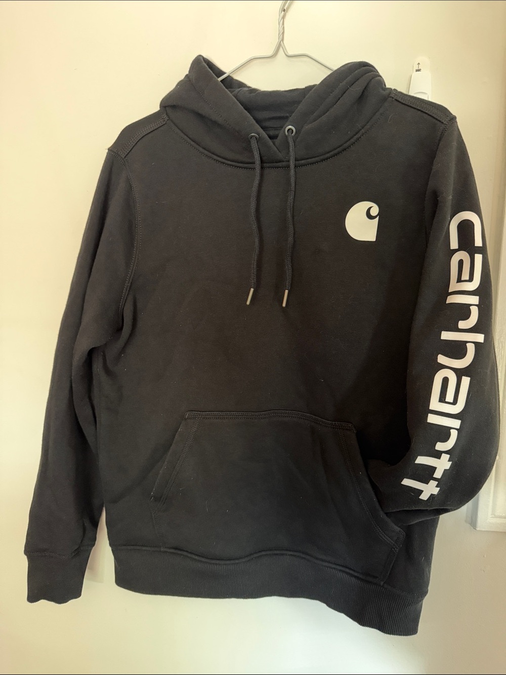 Carhartt Black Pullover Hoodie with White Sleeve Logo